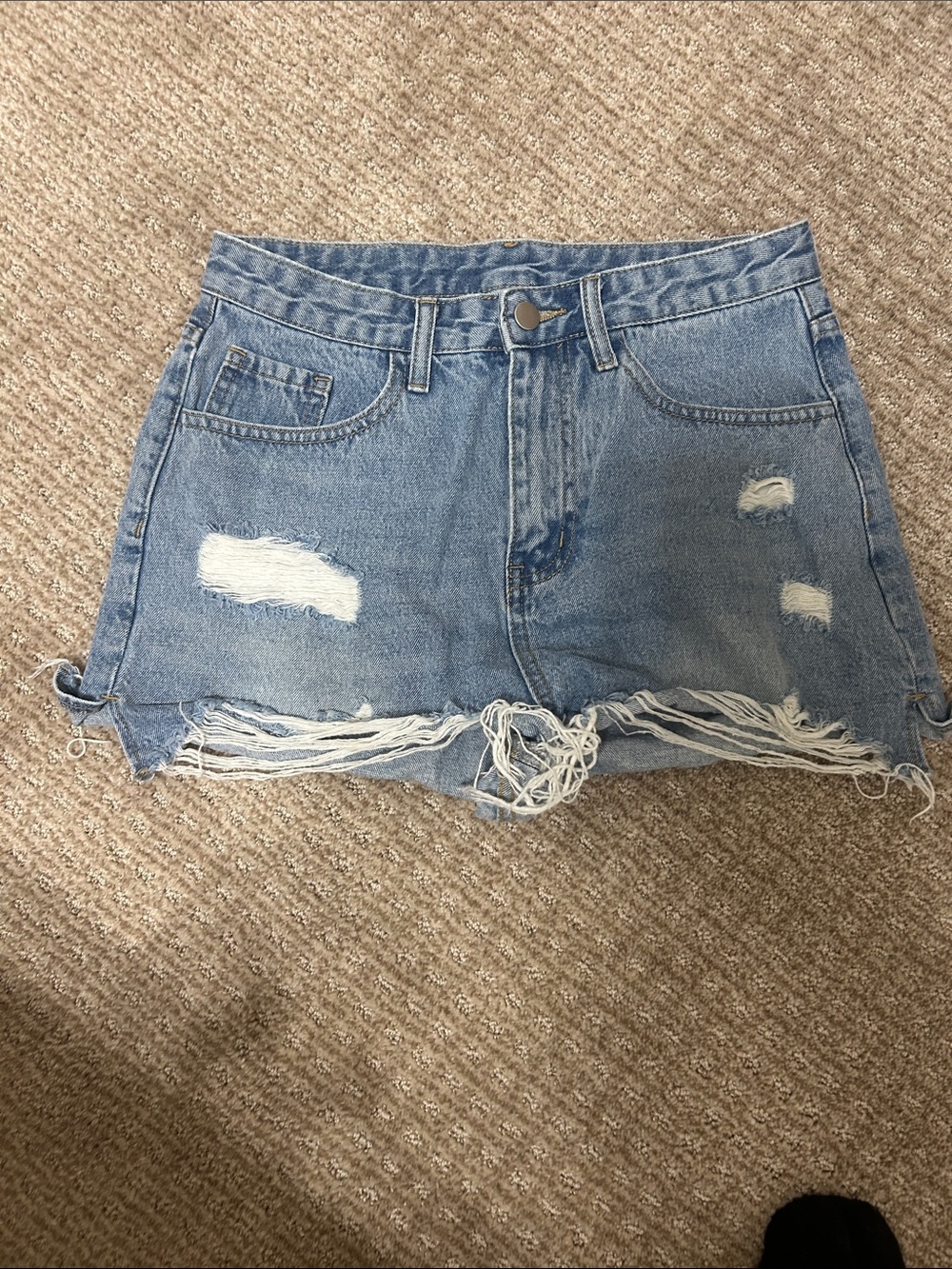 Distressed Light Blue Denim Jean Shorts